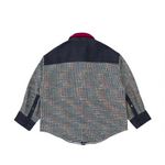 Back Multi-color shirt with colorful patchwork design on a white background 