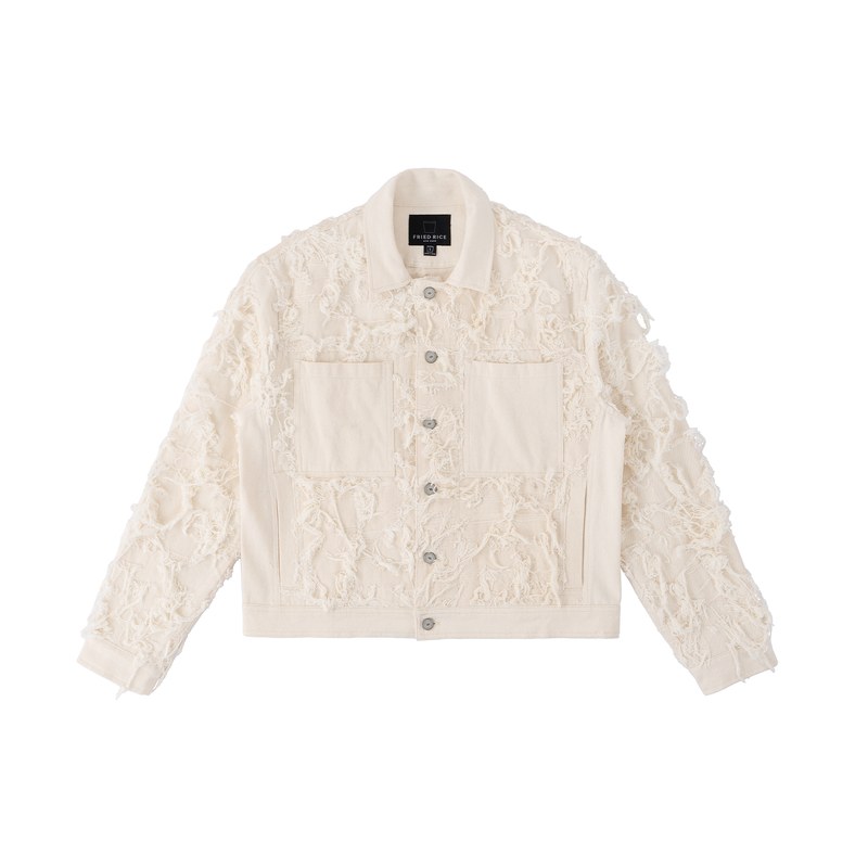 ジャケット・アウター DIRAIN fringe tailored jacket Distressed Fringe Denim Jacket - Cream – FRIED RICE SHOP