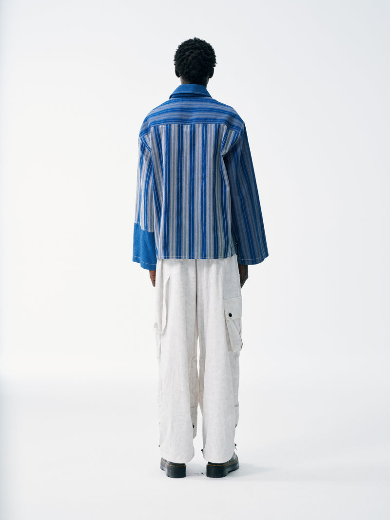 Striped Patch Workman Shirt – Indigo Contrasting Patterns