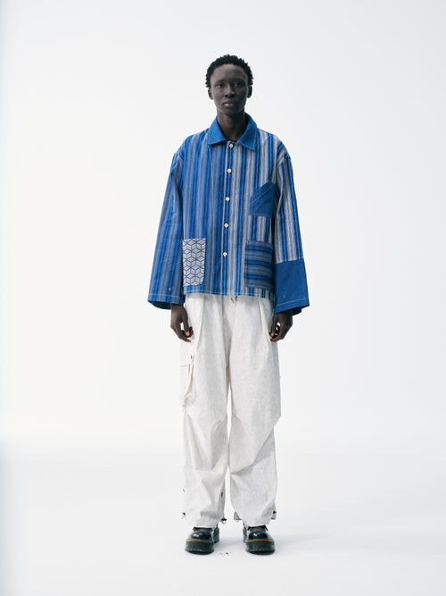 Striped Patch Workman Shirt – Indigo Contrasting Patterns