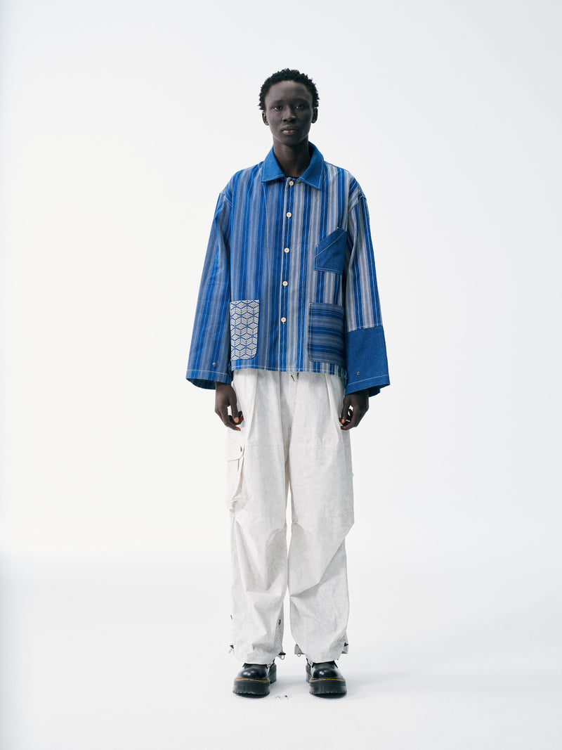 Striped Patch Workman Shirt – Indigo Contrasting Patterns
