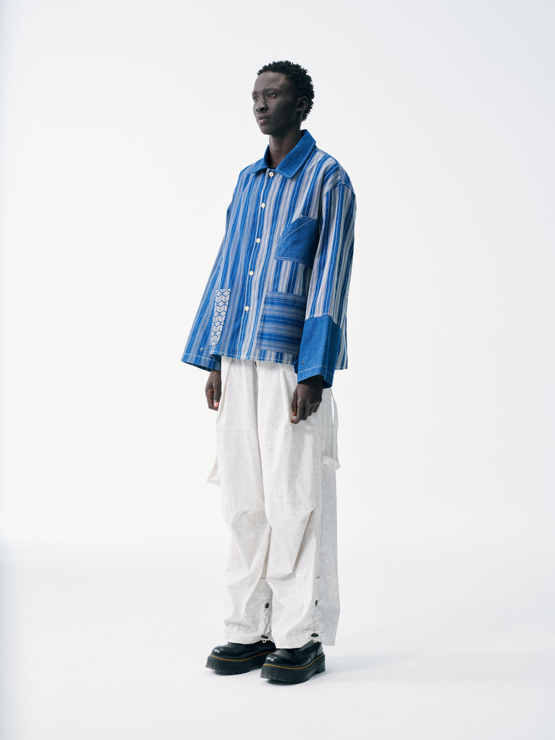 Striped Patch Workman Shirt – Indigo Contrasting Patterns