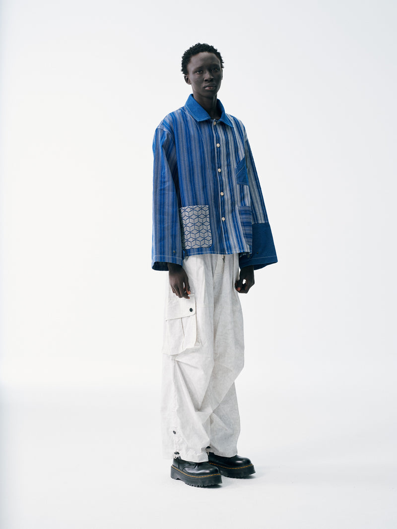 Striped Patch Workman Shirt – Indigo Contrasting Patterns