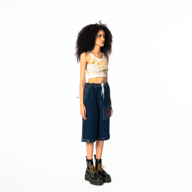 Long Shorts - Contrasting Pattern Denim