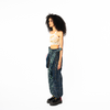 Wrap Pants - Floral Pattern x Fade-Washed Denim