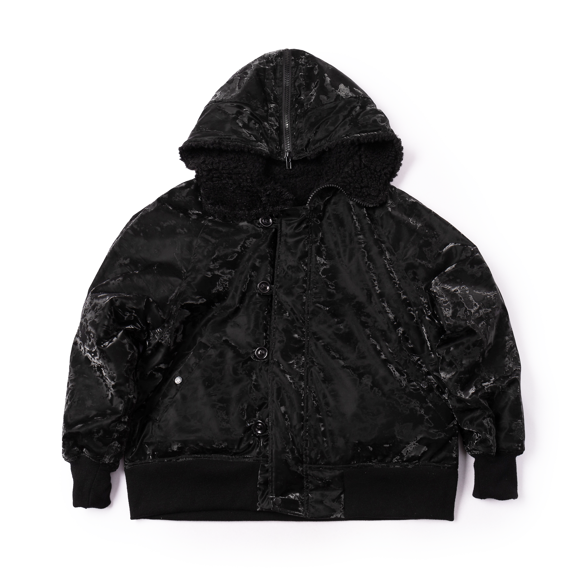 Black faux fur discount hooded bomber jacket