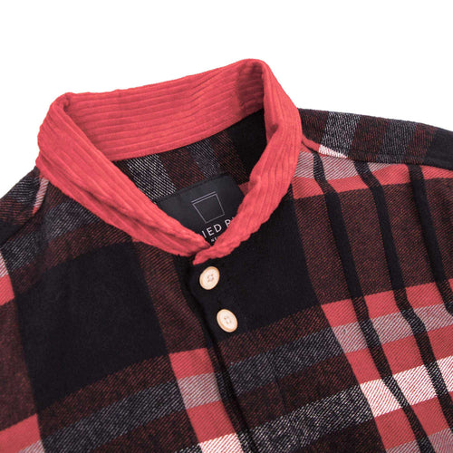 Shirt - Asymmetrical Plaid with Japanese Corduroy Collar - Red