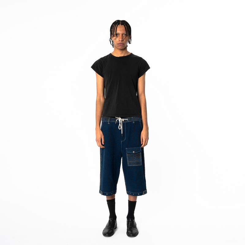 Long Shorts - Contrasting Pattern Denim