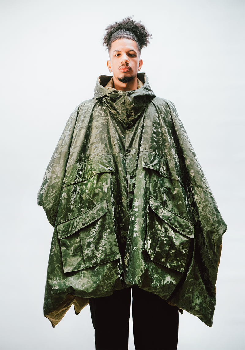 Reversible Hooded Down Poncho - Green