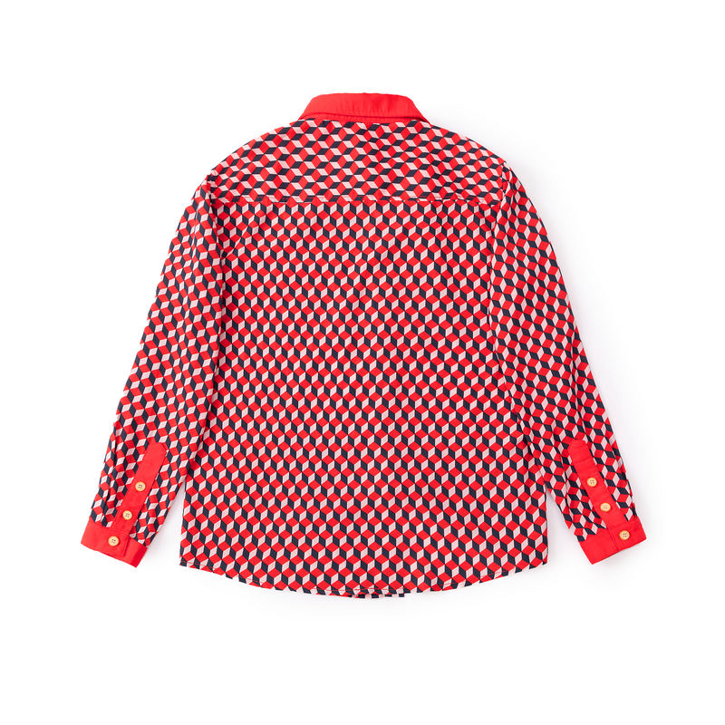Pony Collar Shirt - Red Geometric