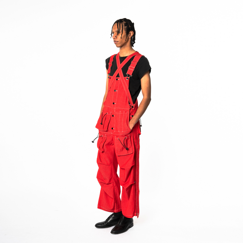 Loose Strap Overalls - Fire Red