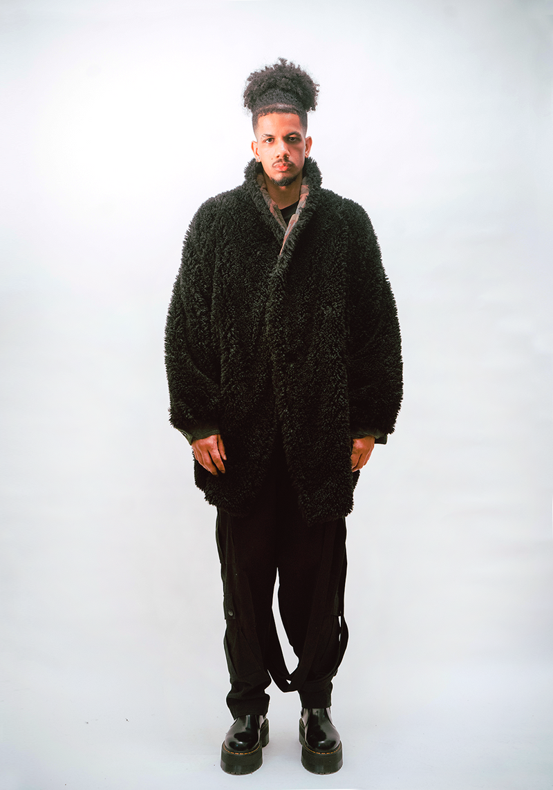 Reversible Dolman Coat - Camo Quilt - Black Faux Fur