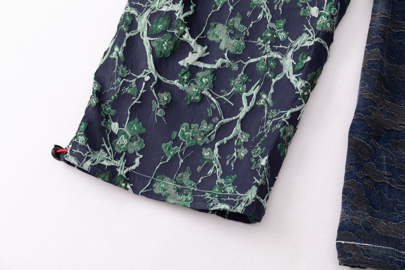 Wrap Pants - Floral Pattern x Fade-Washed Denim