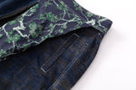 Wrap Pants - Floral Pattern x Fade-Washed Denim