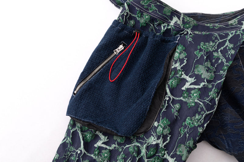 Wrap Pants - Floral Pattern x Fade-Washed Denim