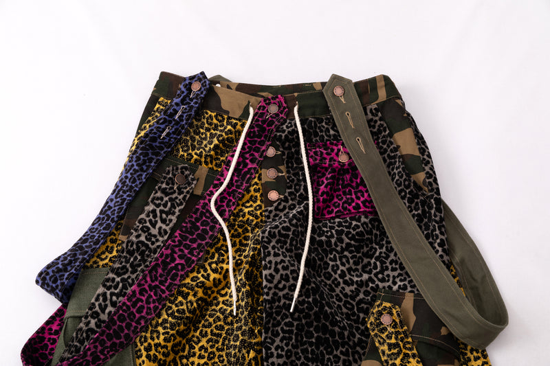 Cargo Strap Pants - Colorblock Leopard Print