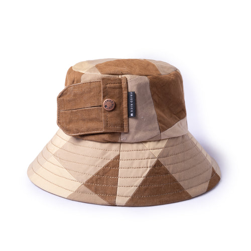 Fisherman Lampshade Pocket Hat - Handcrafted Khaki Patchwork
