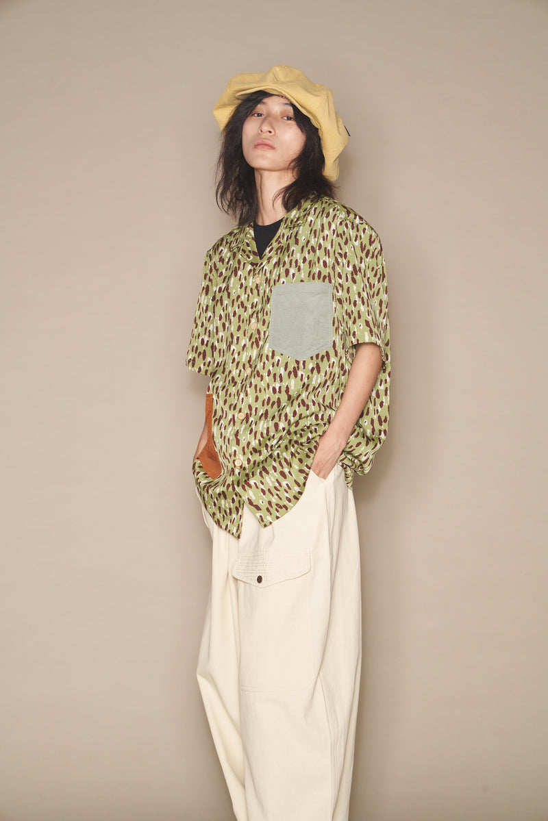 Short Sleeve Shirt - Green Leopard Print