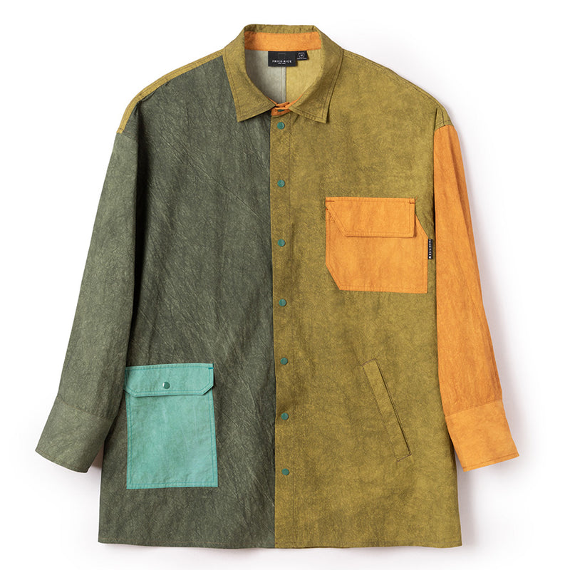 Loose Fit Overshirt - Muted Tie-Dye Color Block