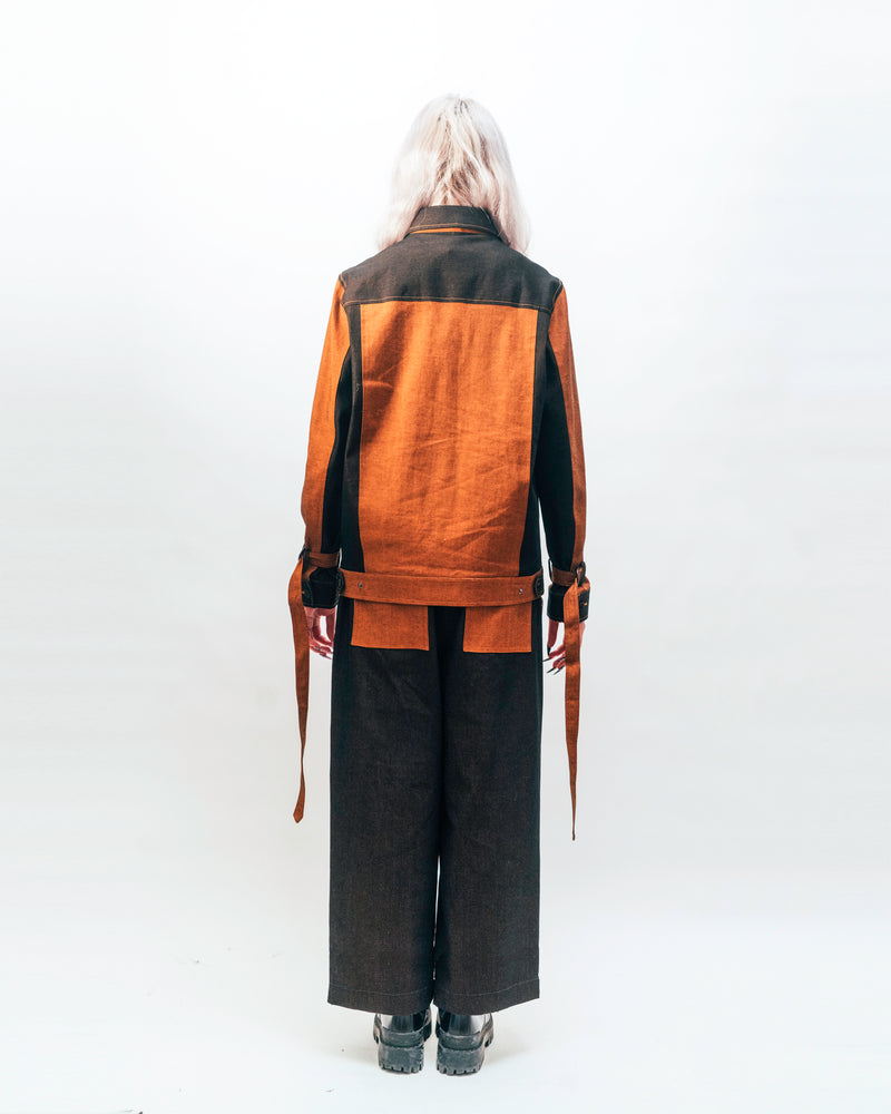 Two Tone Rust Orange Denim Jacket - Wrist Straps