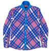 Shirt - Asymmetrical Plaid with Japanese Corduroy Collar - Blue & Pink