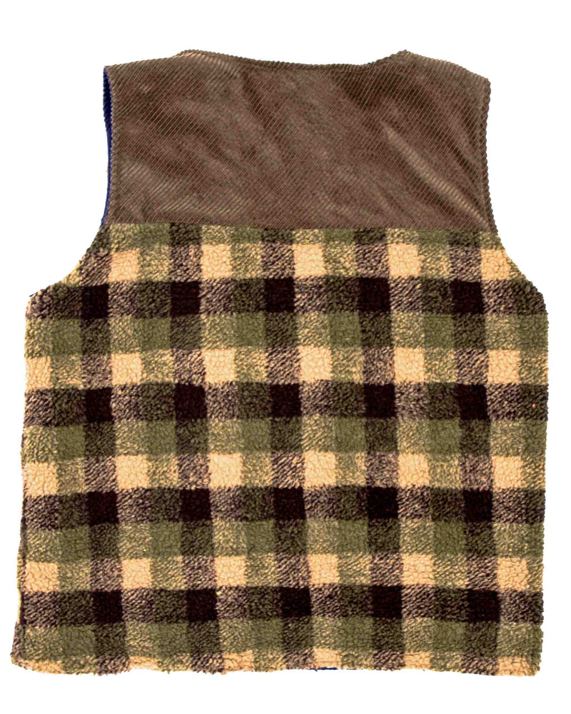 Reversible Vest -  Green Plaid & Blue Solid Sides