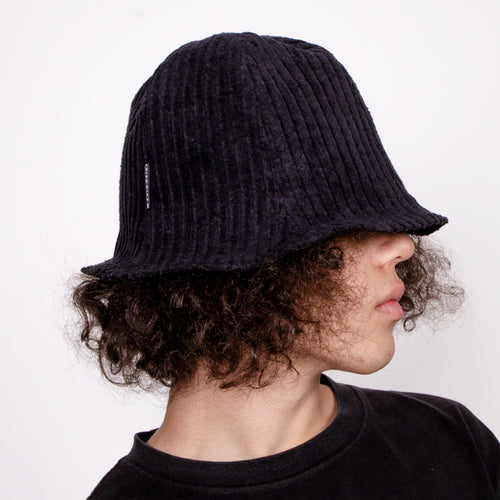 Corduroy Lampshade Hat - Black